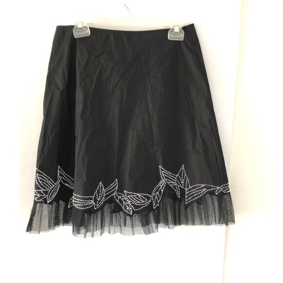 NEW Cache Poodle type beaded Black skirt size 6 White Sequin Mesh Hem - Picture 3 of 9